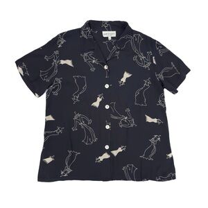 Vintage 90s David Dart Collection Black Retro Novelty Dresses Print Shirt